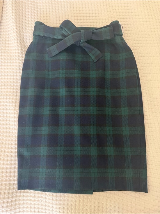 Ann Taylor Dresses & Skirts - Ann Taylor Green and Navy Plaid Pencil Skirt with Waist Tie